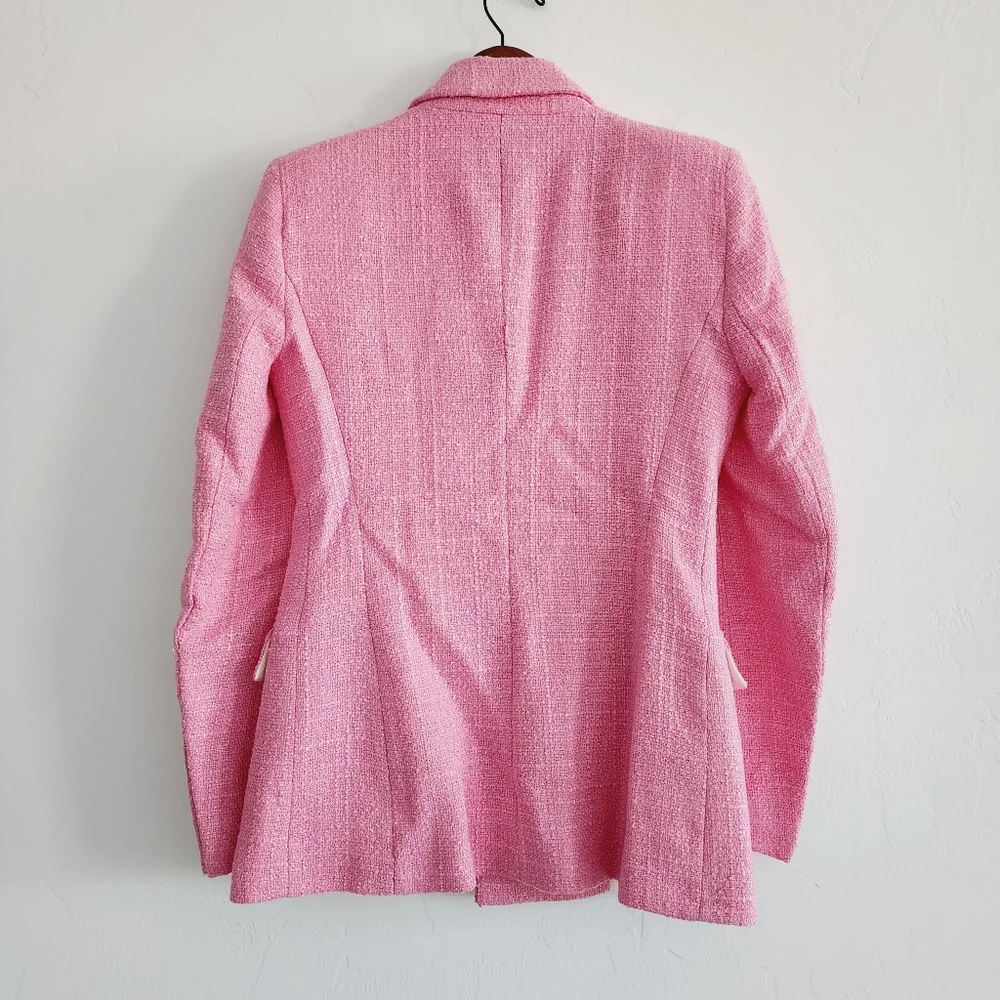 Zara Pink Double Breasted Textured Blazer Jacket  Size XS - Picture 5 of 14